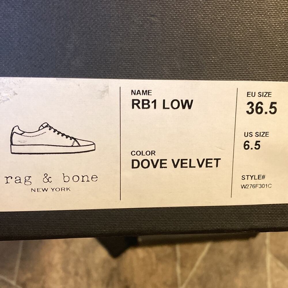 New Rag & Bone | RB1 Low Top Sneakers Sz 6.5 in Dove Velvet - Picture 13 of 16